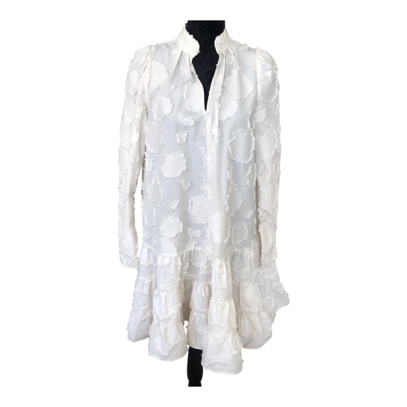 H&M‎ Exclusive Cream Jacquard Weave Boho Ruffle Tiered Babydoll Midi Dress S - Picture 2 of 13